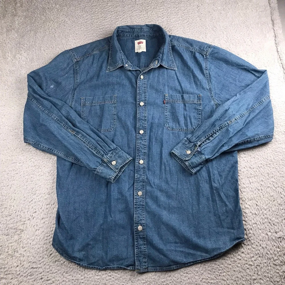 Levis Button Down Shirt Mens XXL Blue Cotton Denim Long Sleeve Workwear